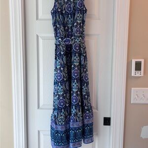 Talbots Floret Medallion Tie Waist Maxi Dress.